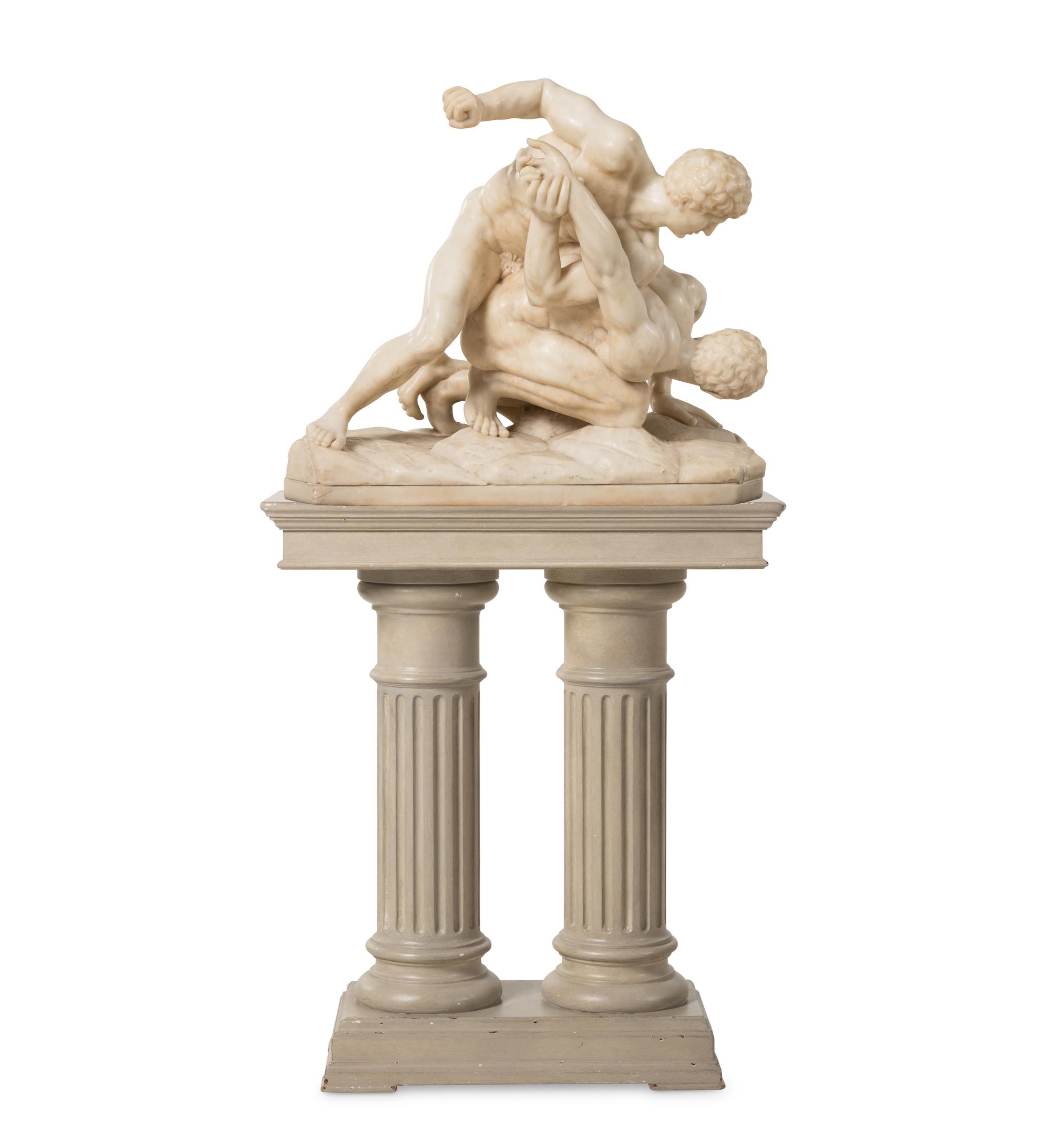 An Italian Carved Marble Figural Group of The Wrestlers