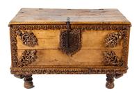 A Spanish Colonial Iron Mounted Trunk Height 31 x width 45 x depth 22 inches. — 18TH CENTURY