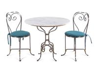 A Steel, Brass and Marble Dining Set