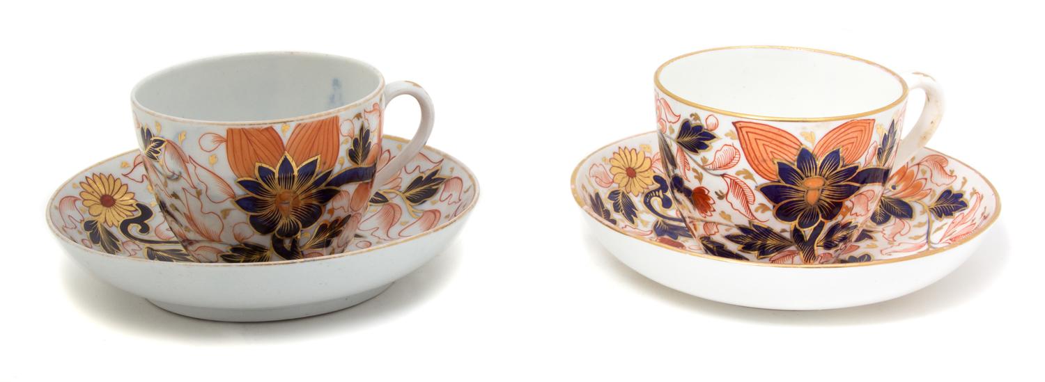 Six Miscellaneous English Porcelain Teacups and Saucers — 19TH CENTURY