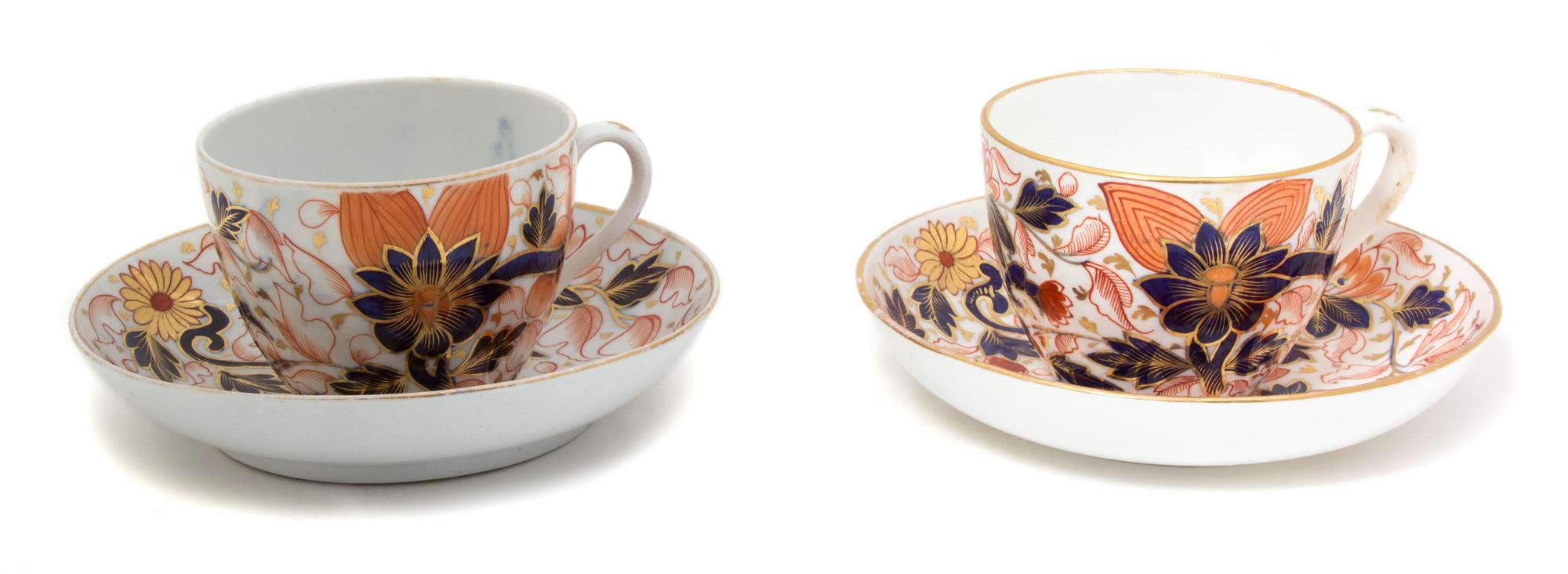 Six Miscellaneous English Porcelain Teacups and Saucers — 19TH CENTURY