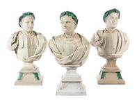 Three Italian Glazed Ceramic Caesar Style Busts Height 34 inches. — 19TH CENTURY