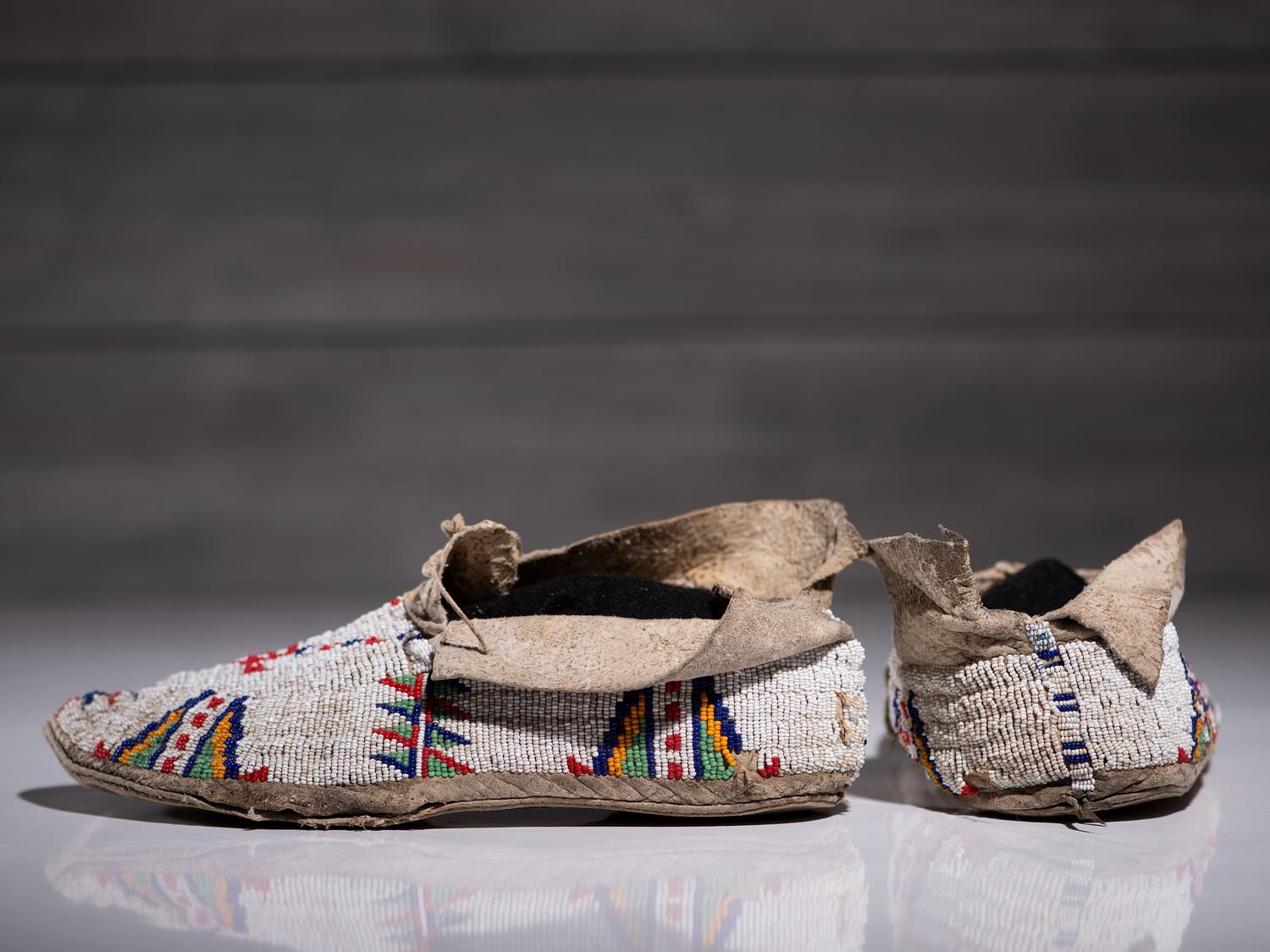Sioux Beaded Hide Moccasins, with Thunderbird