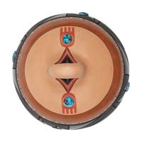 Black and Sienna Lidded Jar, with Turquoise Cabochons