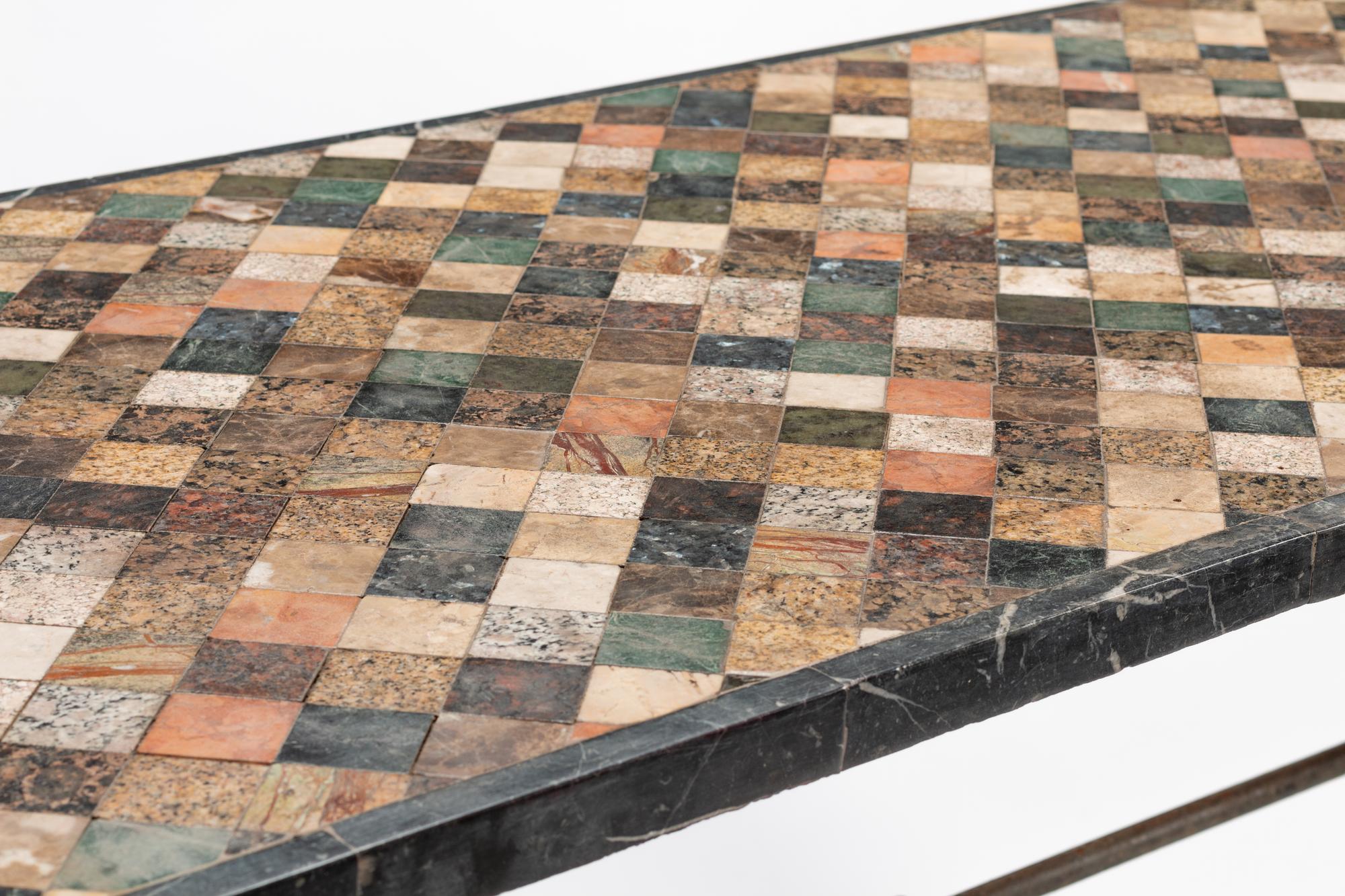 A Continental Iron Console Table with a Specimen Marble Top