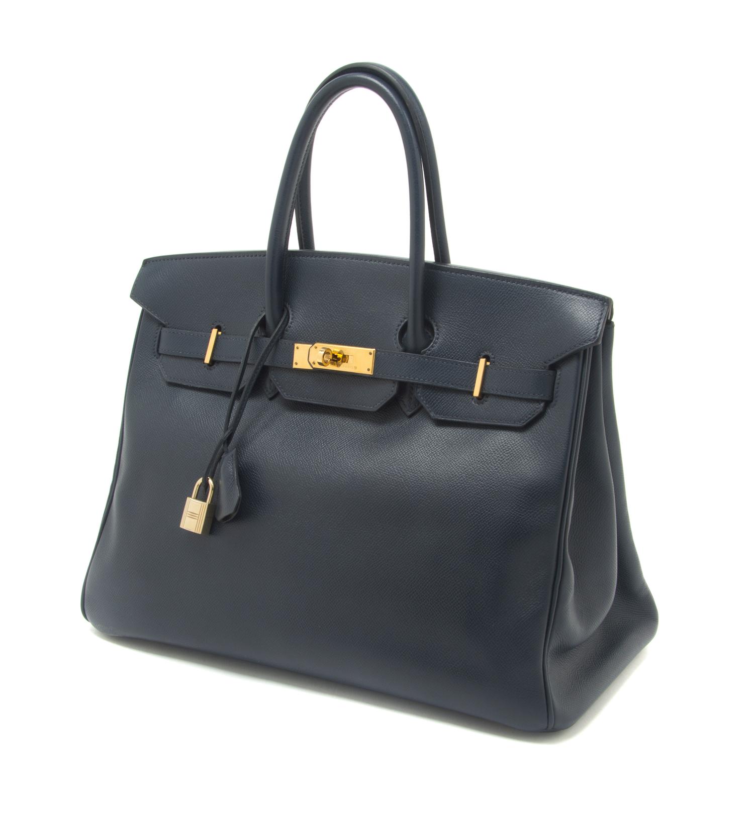 An Hermes 35cm Indigo Leather Birkin Bag, 14 x 10 x 7 inches.