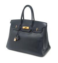 An Hermes 35cm Indigo Leather Birkin Bag, 14 x 10 x 7 inches.