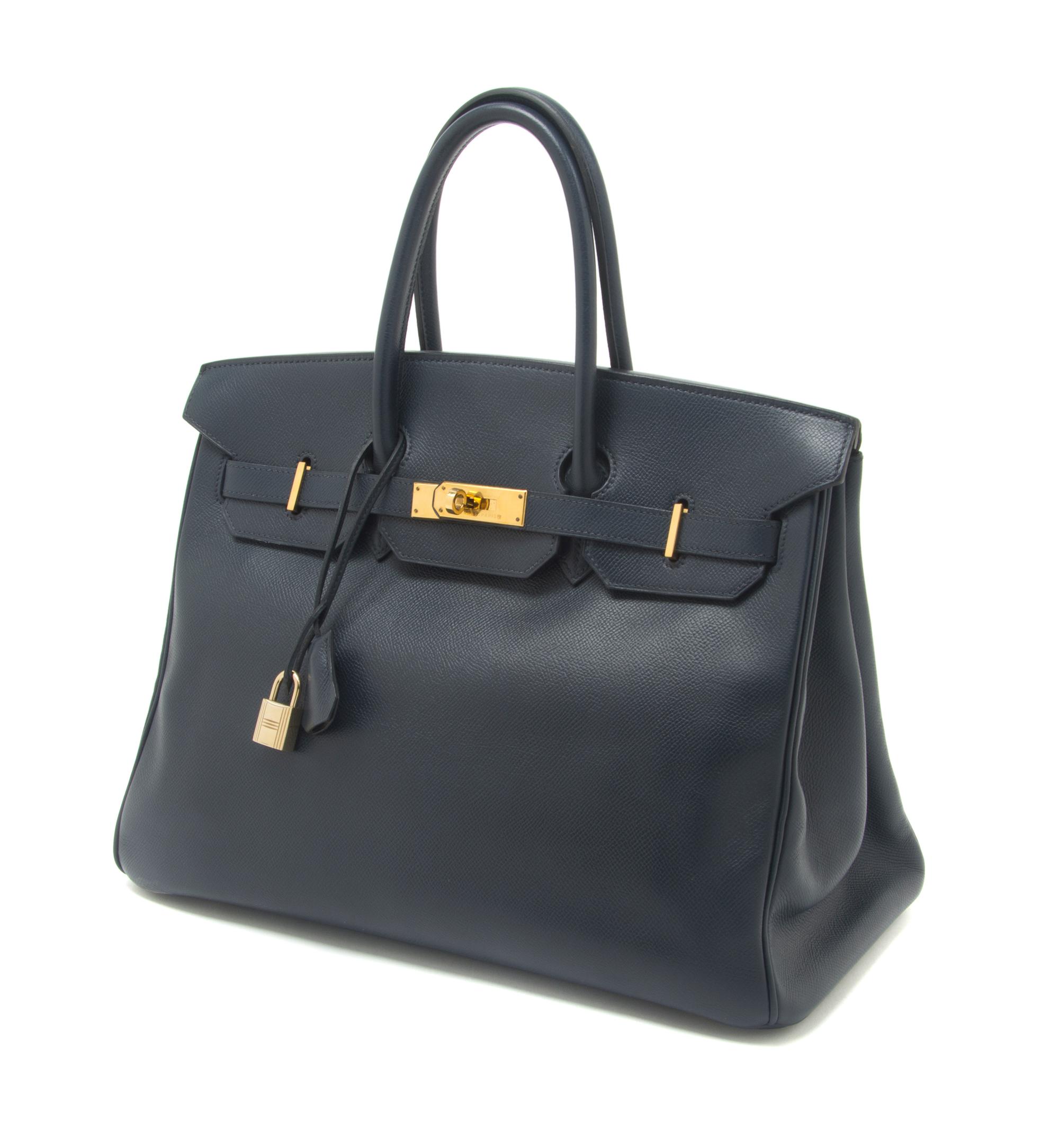 An Hermes 35cm Indigo Leather Birkin Bag, 14 x 10 x 7 inches.