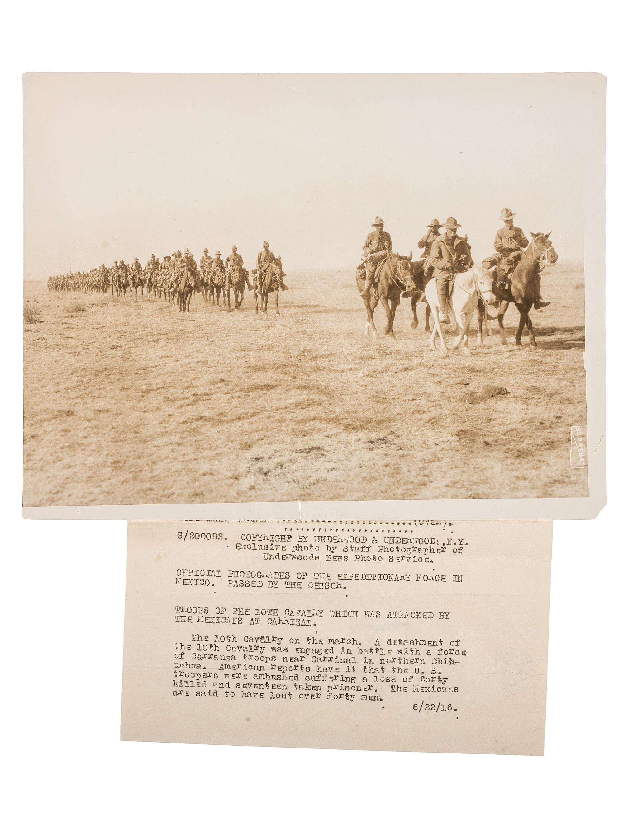 [BUFFALO SOLDIERS] -- [MEXICAN BORDER WAR]. Underwood & Underwood, photographers. Troops Of The 10th Cavalry Which Was Attacked By The Mexicans At Carrizal, 1916.