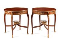 A Pair of Louis XV Style Gilt Bronze Mounted Marquetry Side Tables
