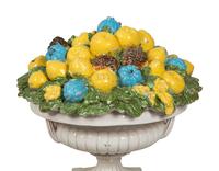A Large Italian Glazed Terra Cotta Model of a Fruit-Filled Urn with Snails and Frogs