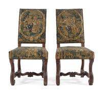A Pair of Louis XIV Walnut Side Chairs Height 42 1/2 inches. — 17TH CENTURY