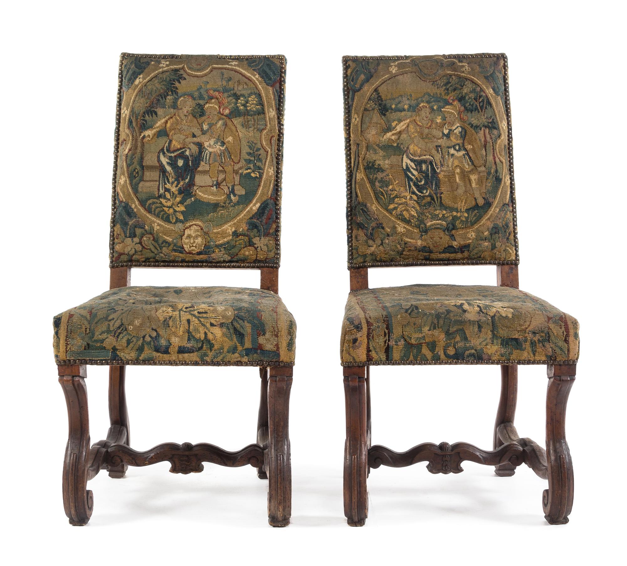 A Pair of Louis XIV Walnut Side Chairs Height 42 1/2 inches. — 17TH CENTURY