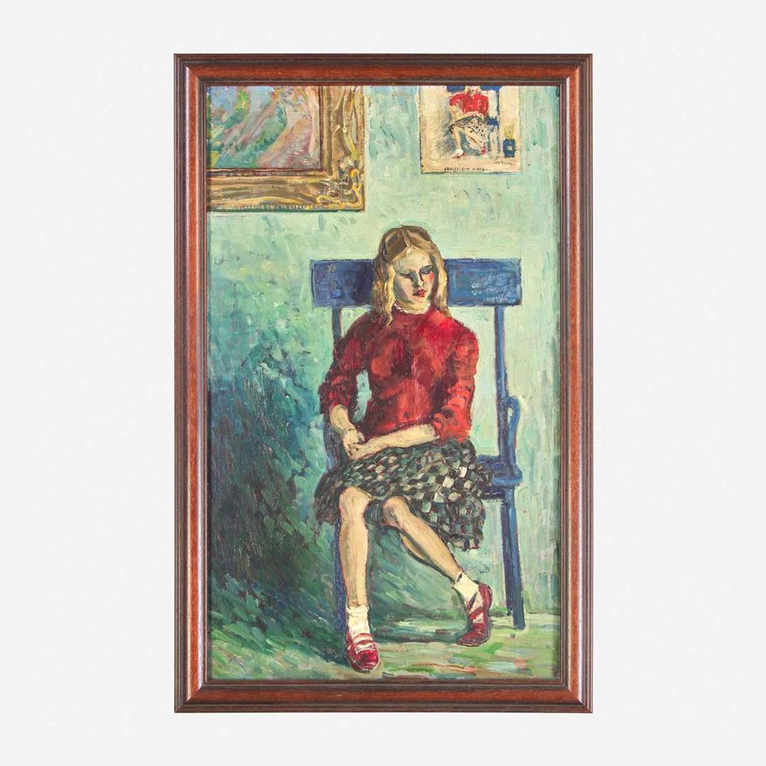 Walter Emerson Baum (American, 1884-1956) Portrait of a Seated Teenage Girl in Red