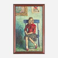 Walter Emerson Baum (American, 1884-1956) Portrait of a Seated Teenage Girl in Red