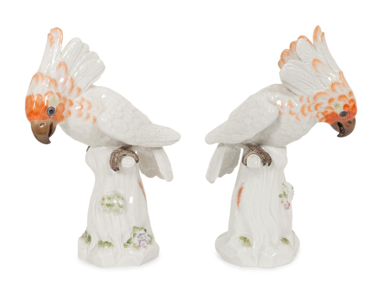 A Pair of Meissen Porcelain Cockatoos