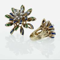 A Set of 14K Yellow, Diamond, and Enamel Jewelry