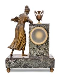 An Empire Style Gilt Metal and Marble Figural Mantel Clock
