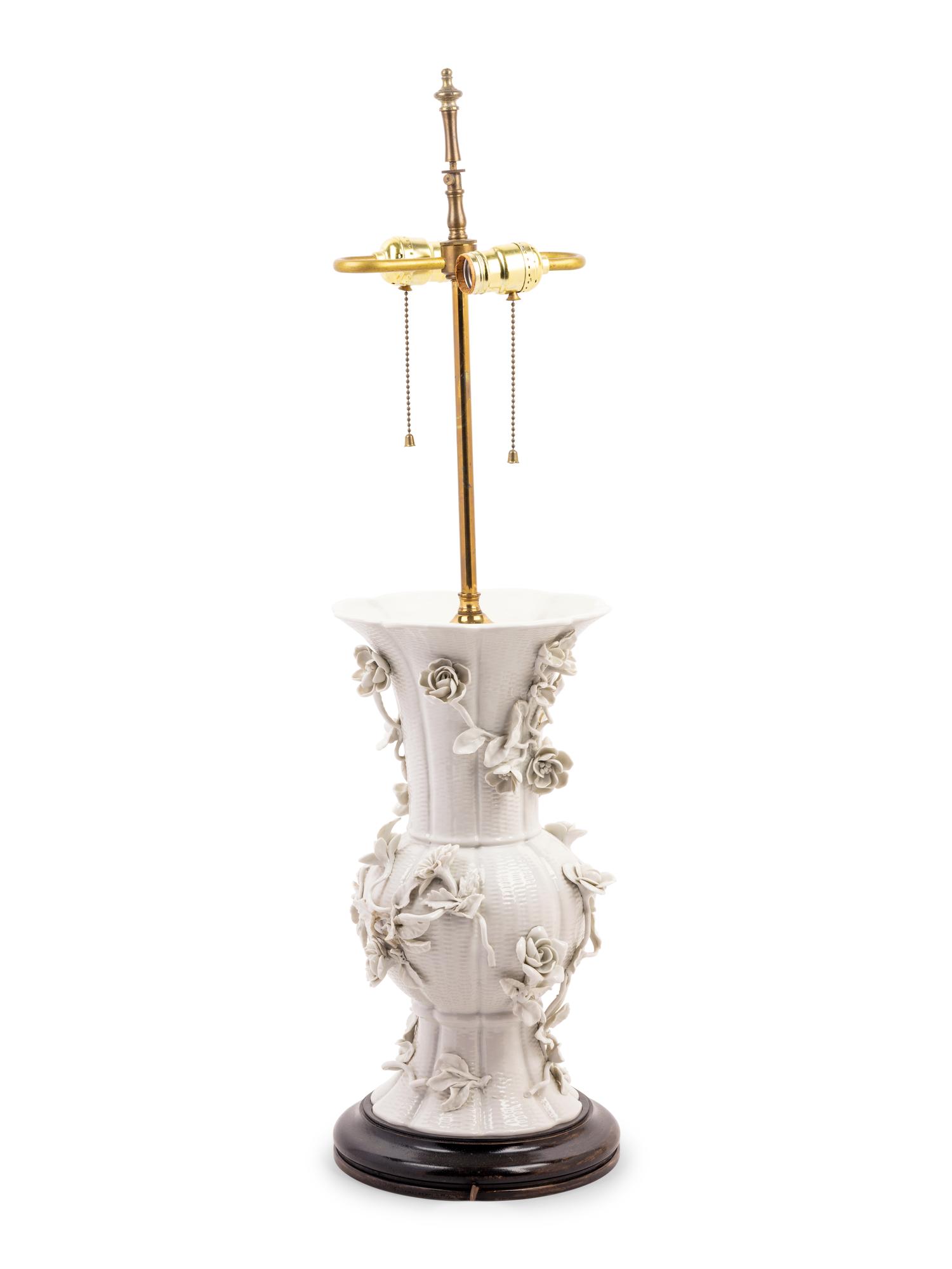 A Blanc-de-Chine Porcelain Baluster Vase Mounted as a Lamp