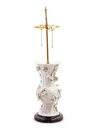A Blanc-de-Chine Porcelain Baluster Vase Mounted as a Lamp