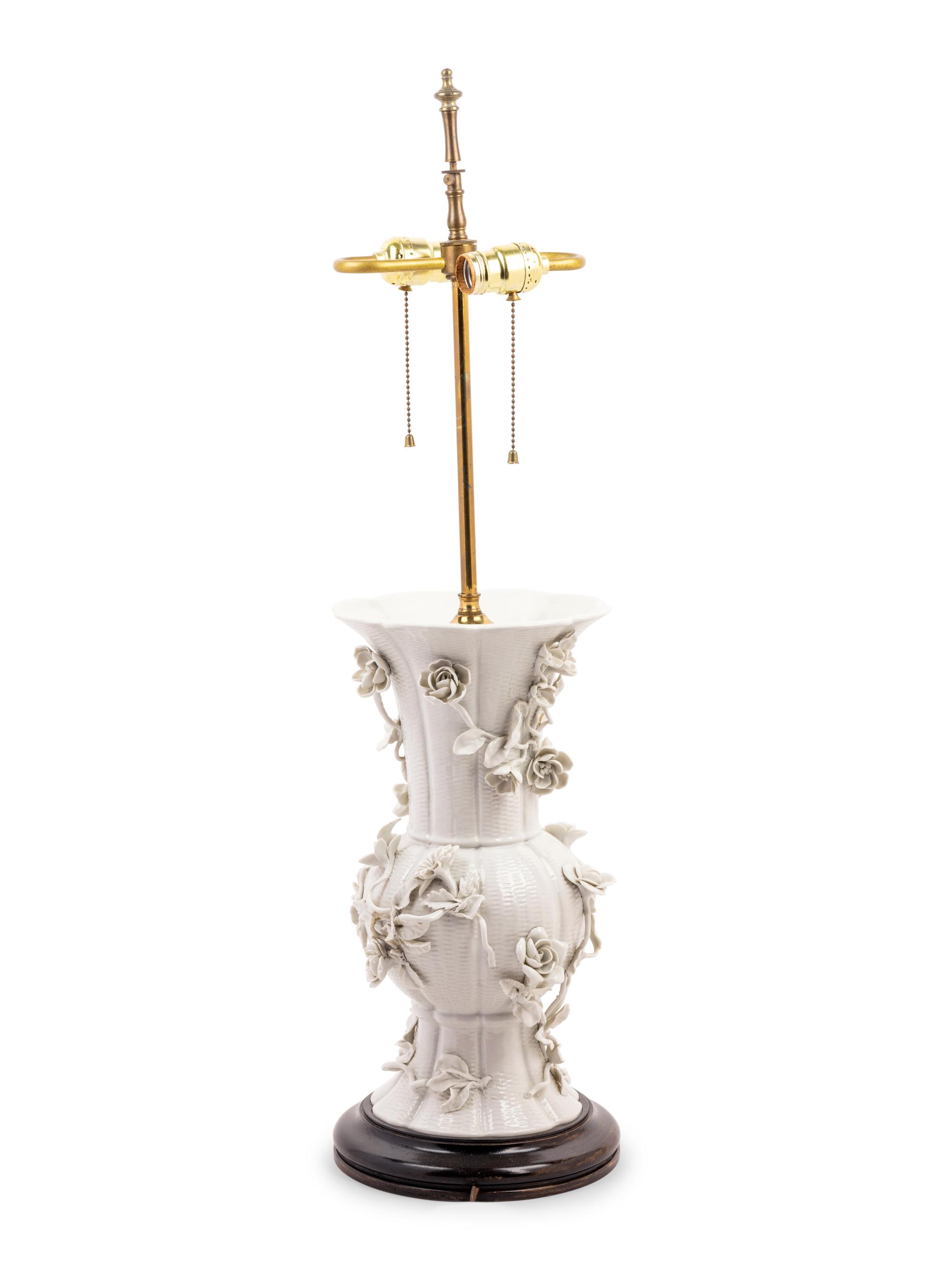 A Blanc-de-Chine Porcelain Baluster Vase Mounted as a Lamp