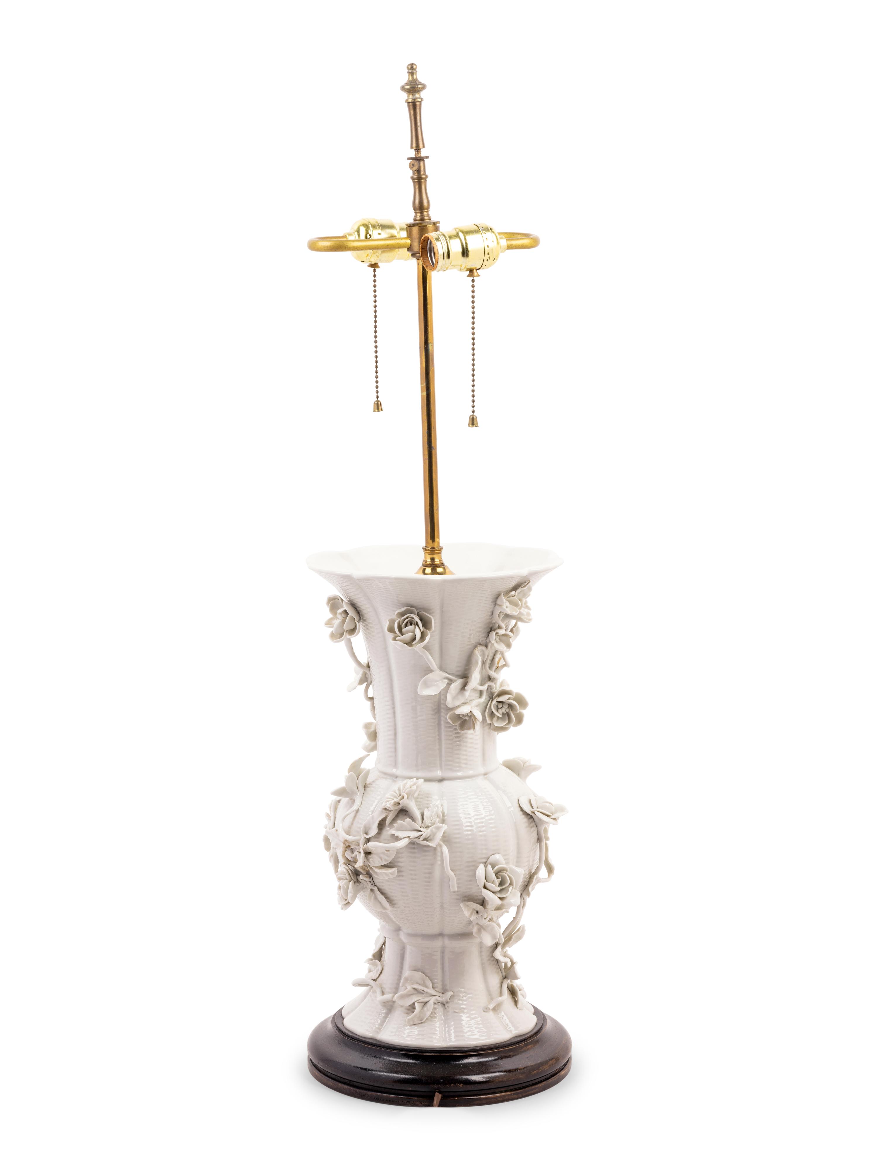 A Blanc-de-Chine Porcelain Baluster Vase Mounted as a Lamp
