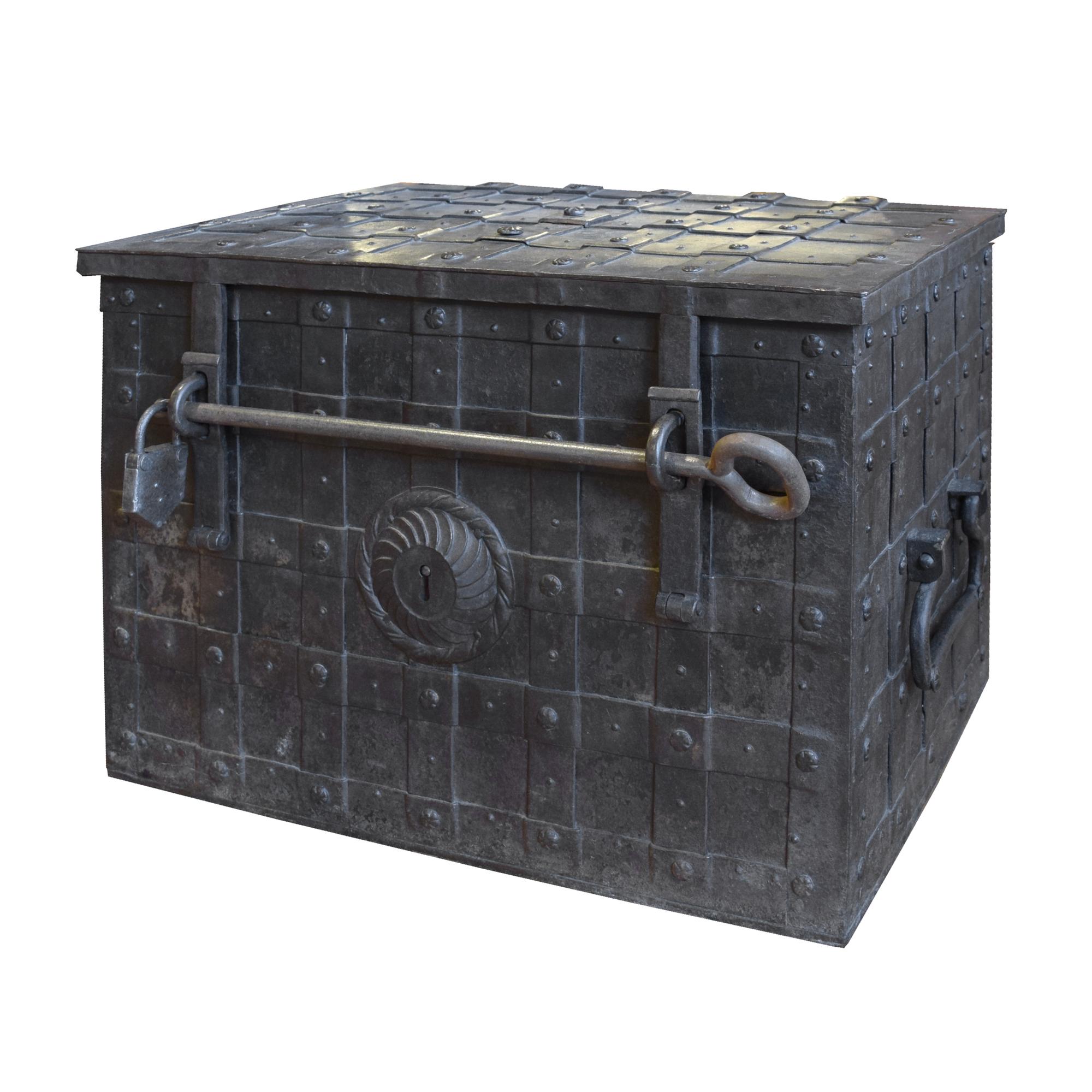 A Wrought Iron Safe Box 35" W x 25" D x 24" H — Italy, 18th Century