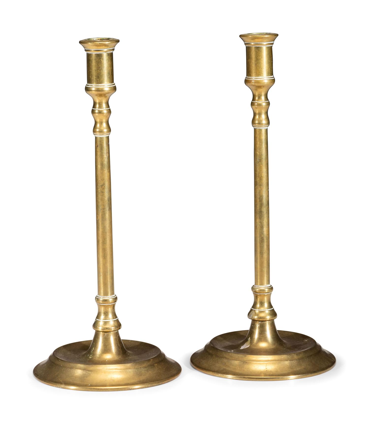 A Pair of Brass Tavern Candlesticks