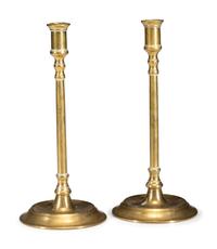 A Pair of Brass Tavern Candlesticks