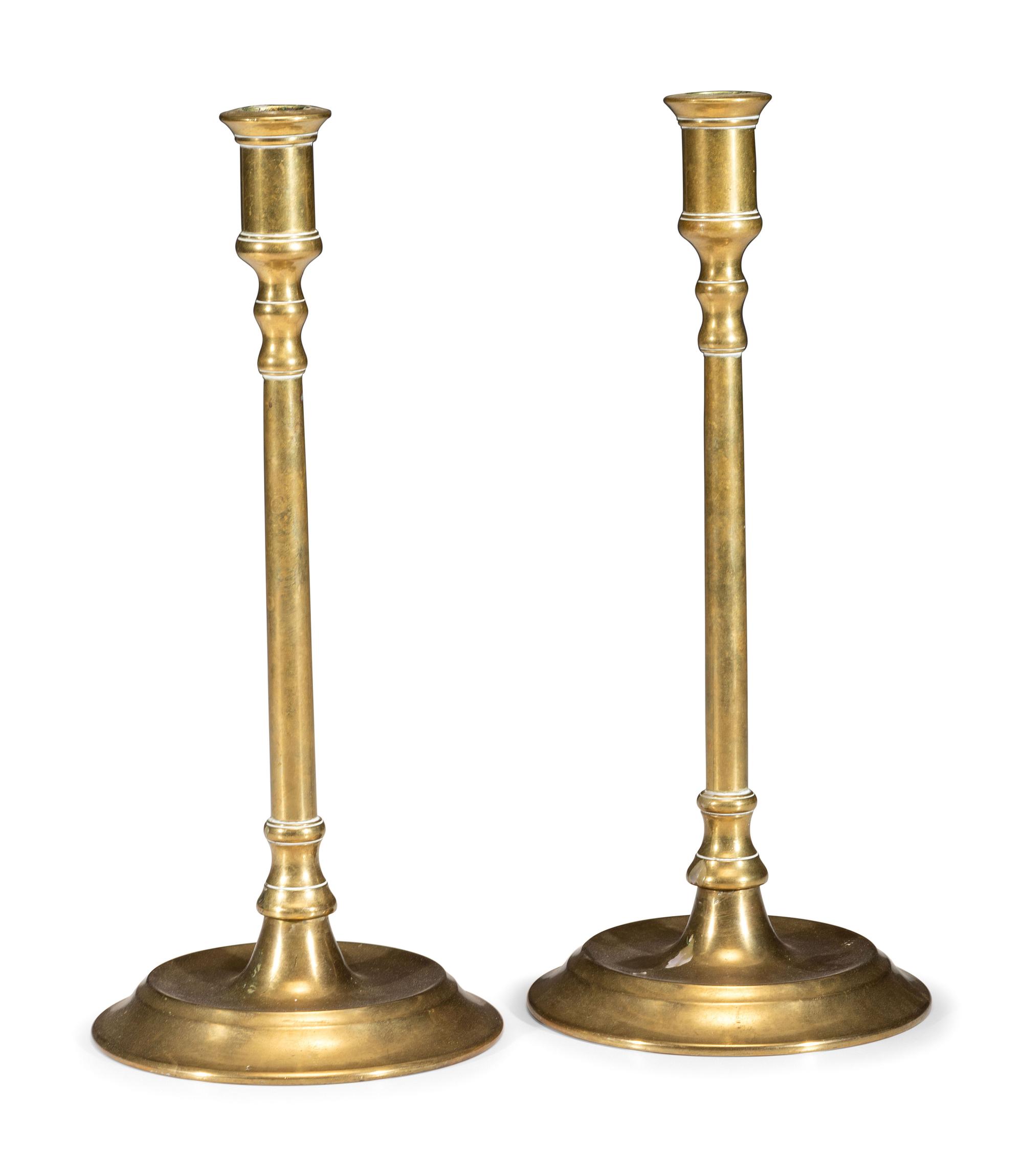 A Pair of Brass Tavern Candlesticks