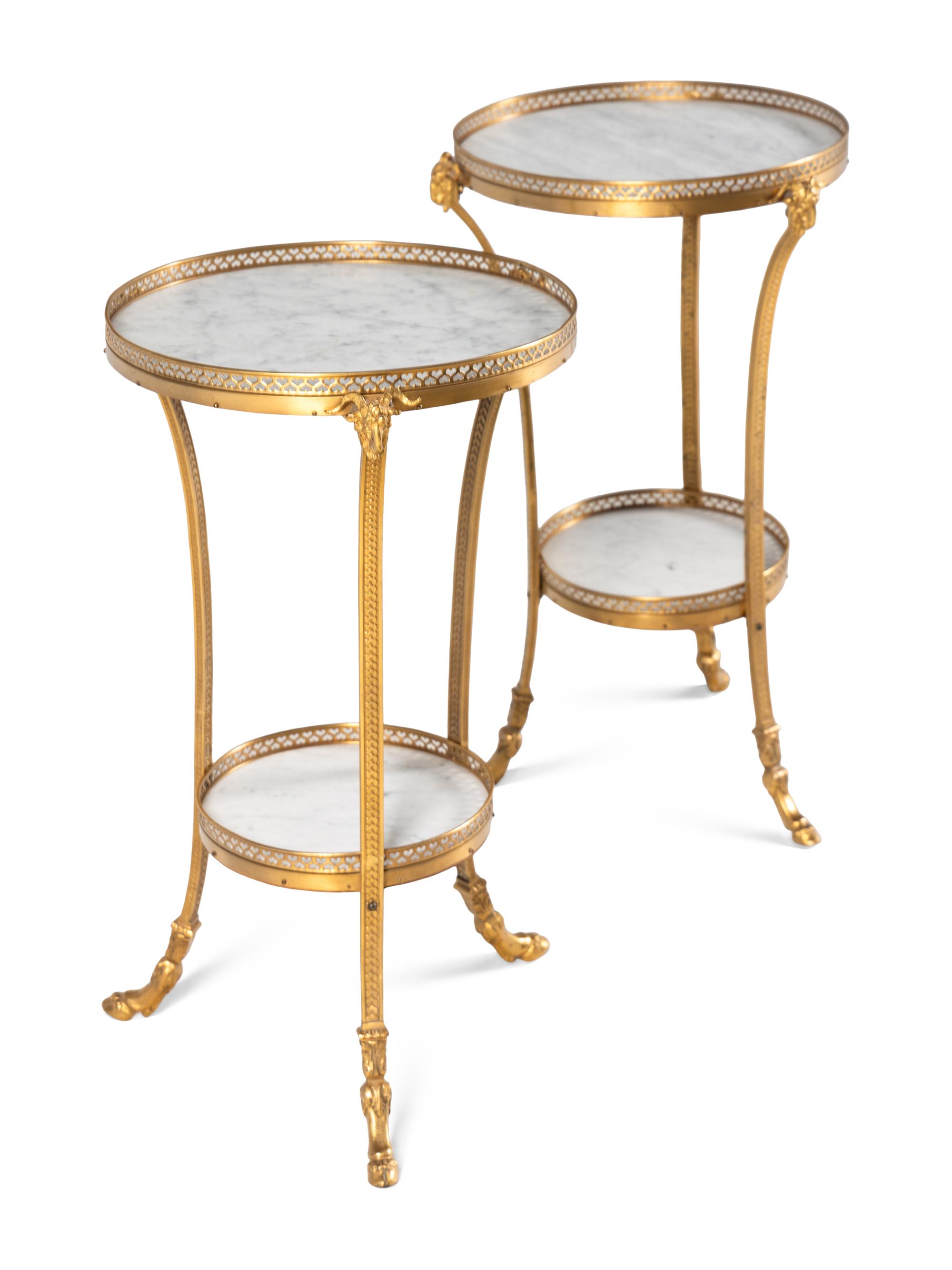 A Pair of Neoclassical Style Gilt Bronze and Marble Side Tables