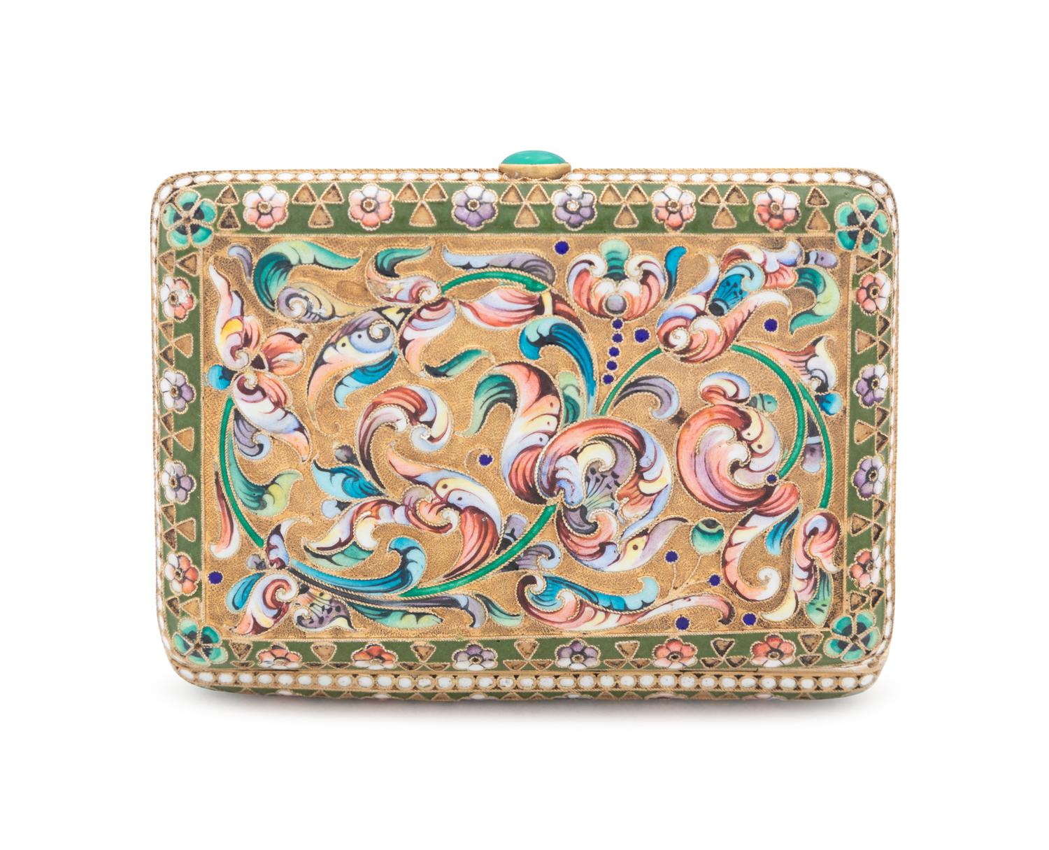A Russian Silver-Gilt and Shaded Enamel Cigarette Case