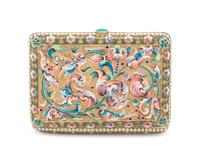 A Russian Silver-Gilt and Shaded Enamel Cigarette Case