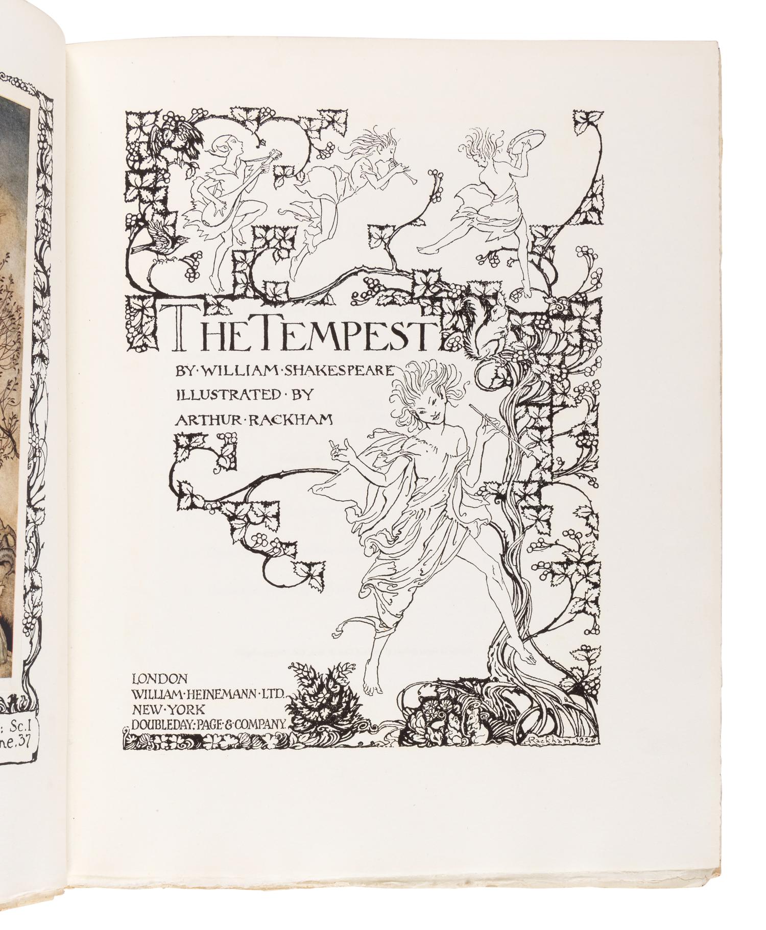[RACKHAM, Arthur (1867-1939), illustrator]. SHAKESPEARE, William (1564-1616). The Tempest. London and New York: William Heinemann and Doubleday, Page & Company, [1926].