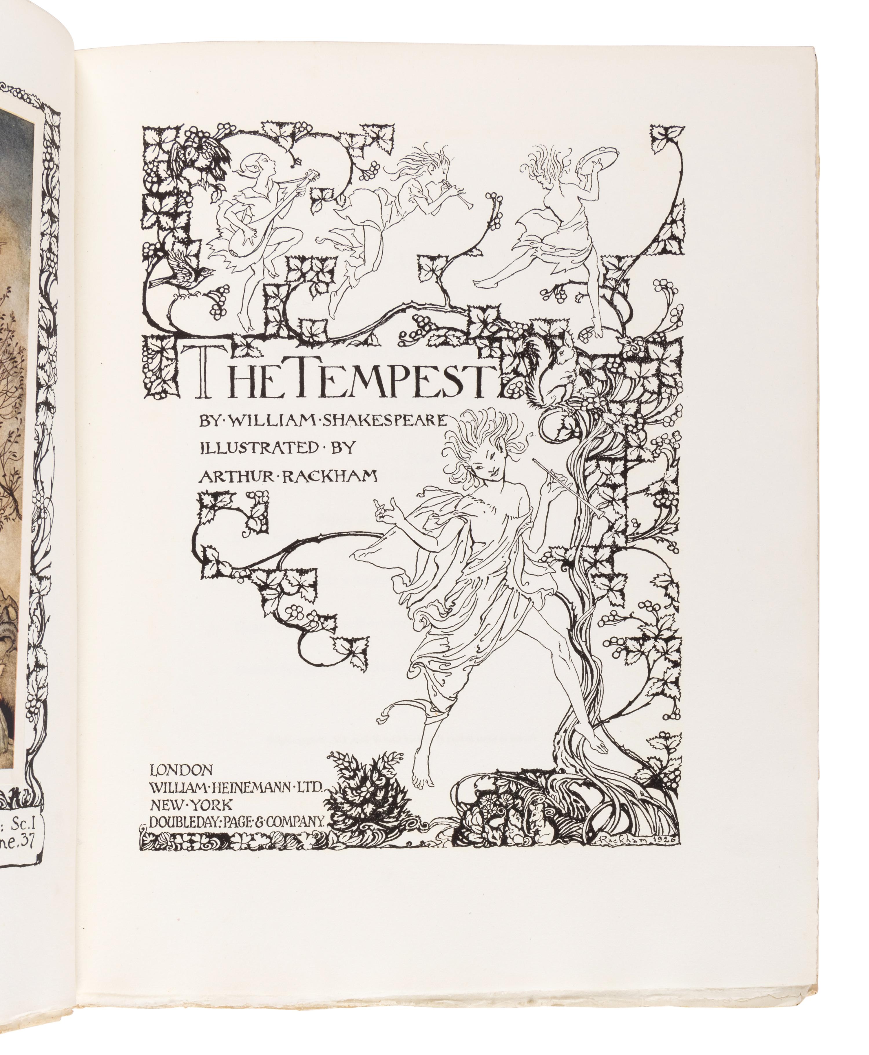 [RACKHAM, Arthur (1867-1939), illustrator]. SHAKESPEARE, William (1564-1616). The Tempest. London and New York: William Heinemann and Doubleday, Page & Company, [1926].