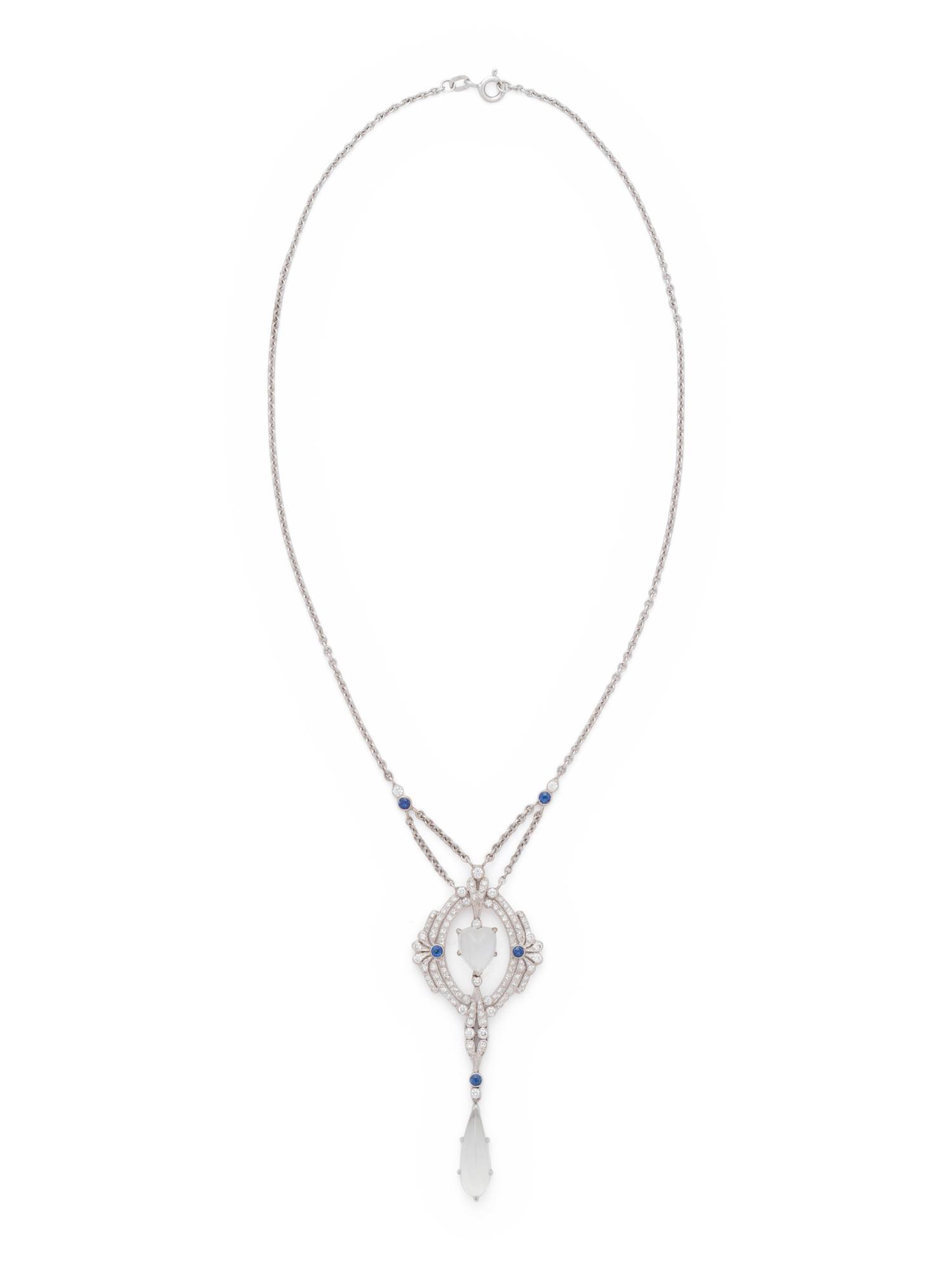 MOONSTONE, DIAMOND AND SAPPHIRE NECKLACE