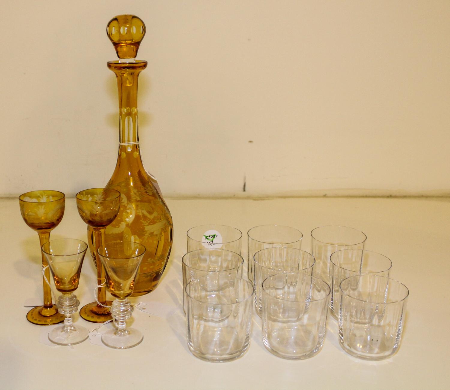 A Collection of Cut Glass Drinking Articles Height of first 12 3/4 inches.