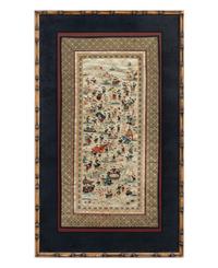 Two Chinese Export Framed Silk Panels