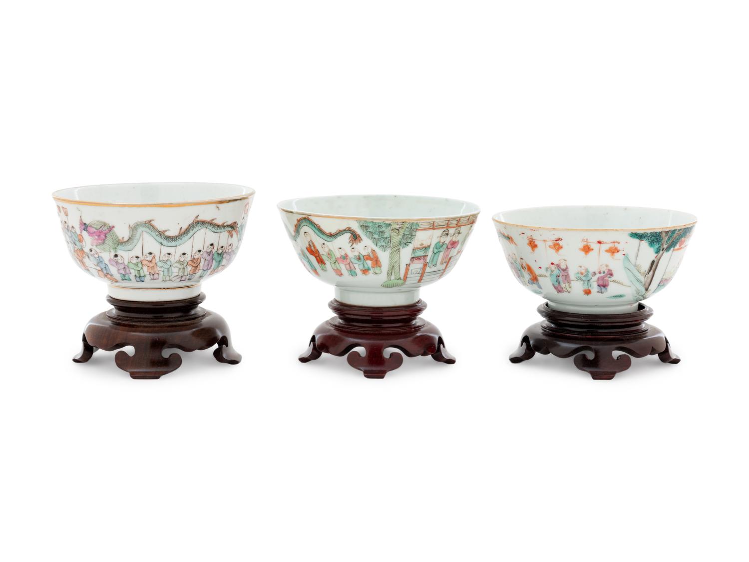 Three Chinese Famille Rose Porcelain Bowls