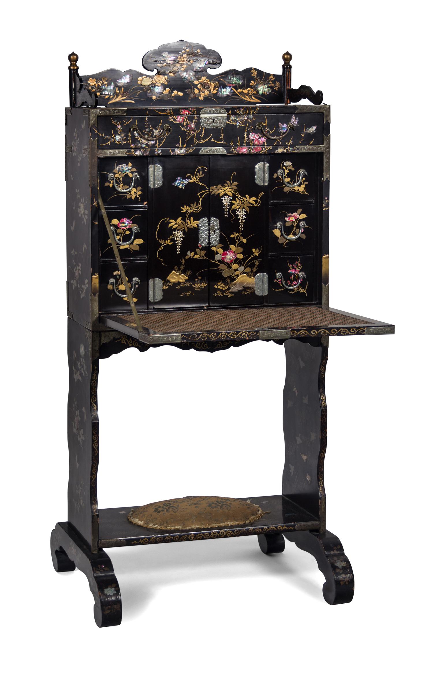 A Japanese Black and Gilt Lacquer Mother-of-Pearl Inlaid Writing Desk — 19TH CENTURY