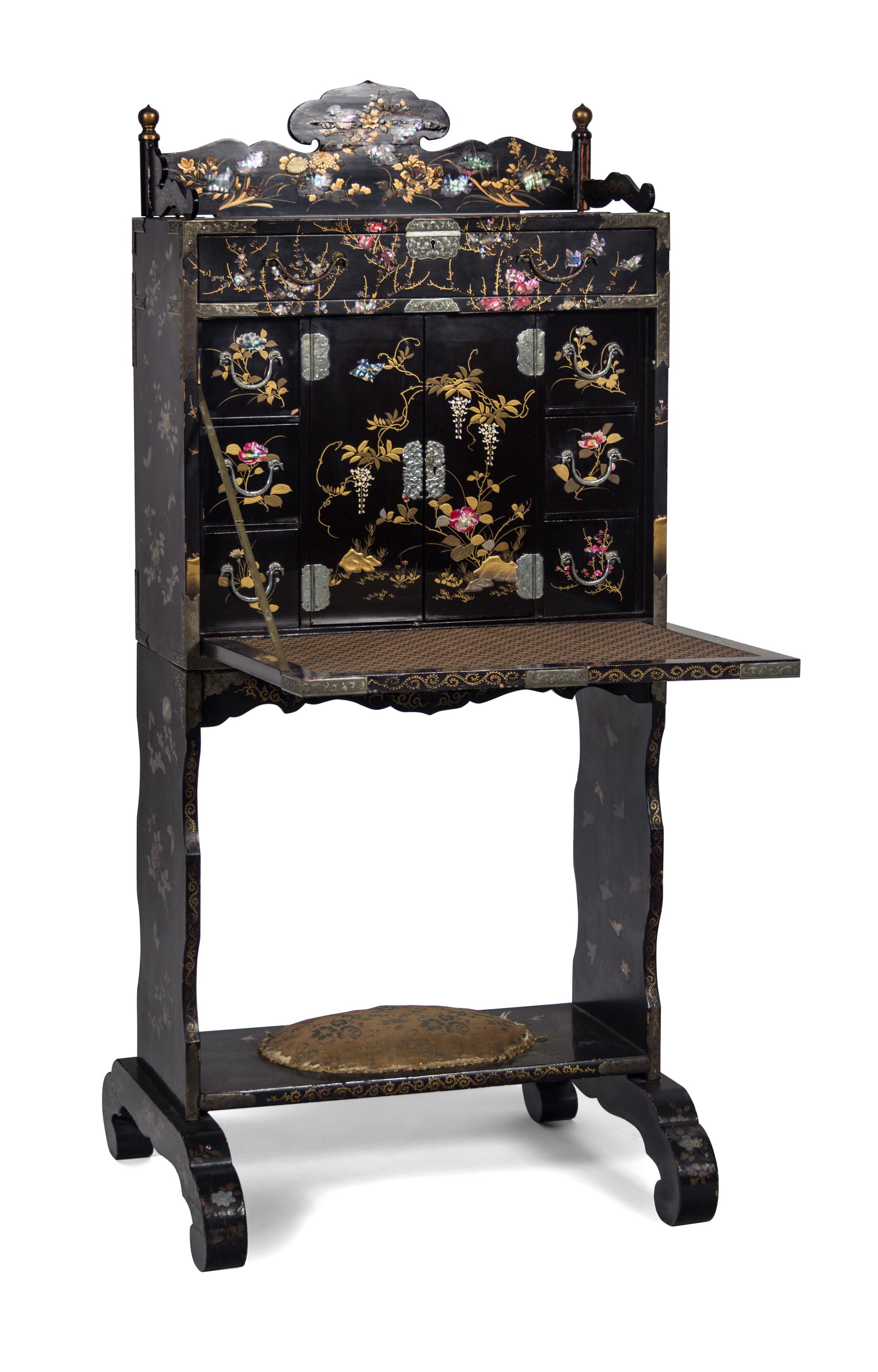 A Japanese Black and Gilt Lacquer Mother-of-Pearl Inlaid Writing Desk — 19TH CENTURY
