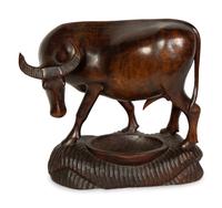A Carved Wood Bull Sculpture
