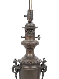 A Pair of French Neoclassical Bronze Fluid Lamps Converted to Electricity