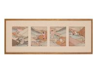 Eight Chinese Cream Ground Kesi Woven Silk Panels