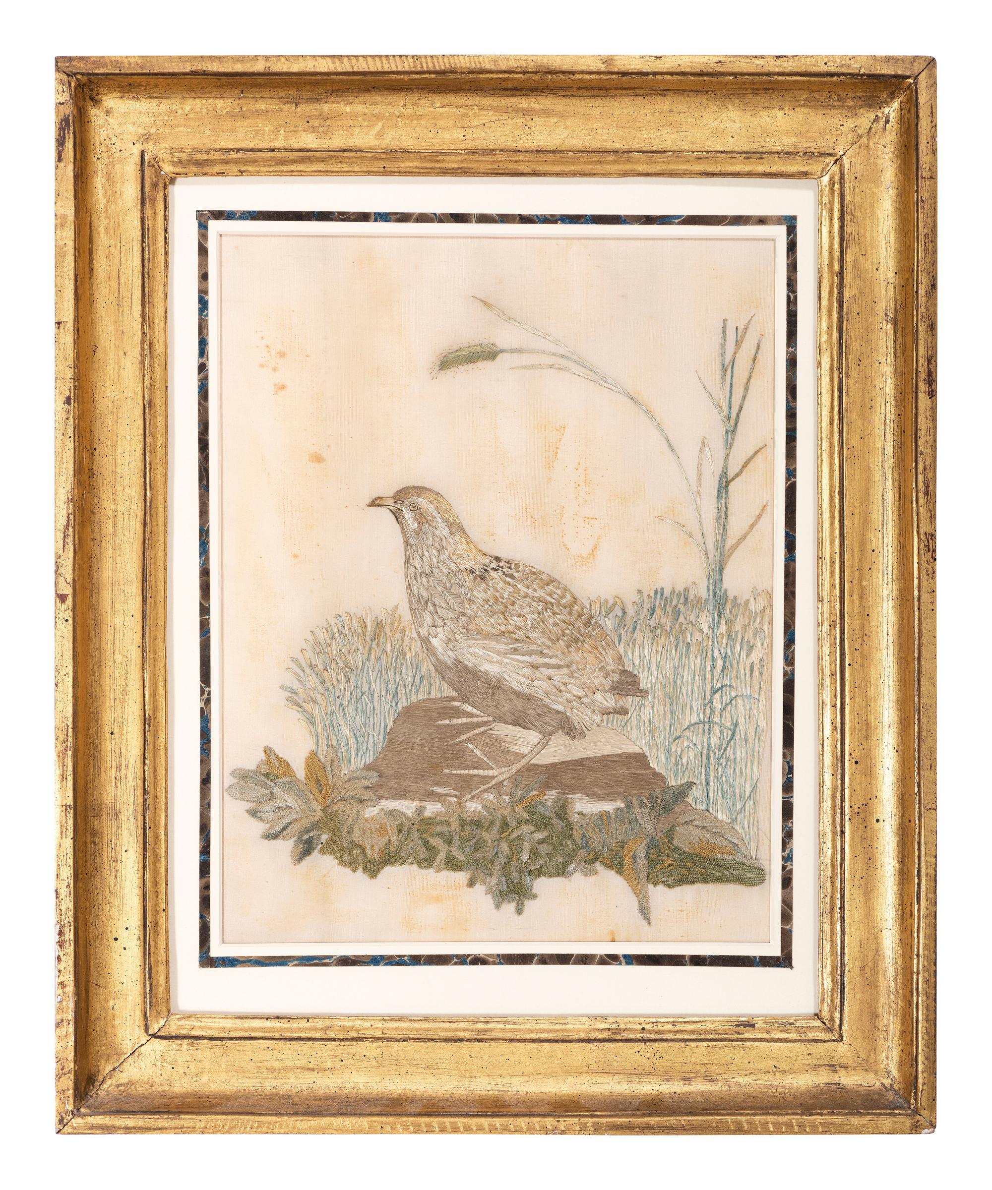 Two Needlework Embroidered Pictures with Birds