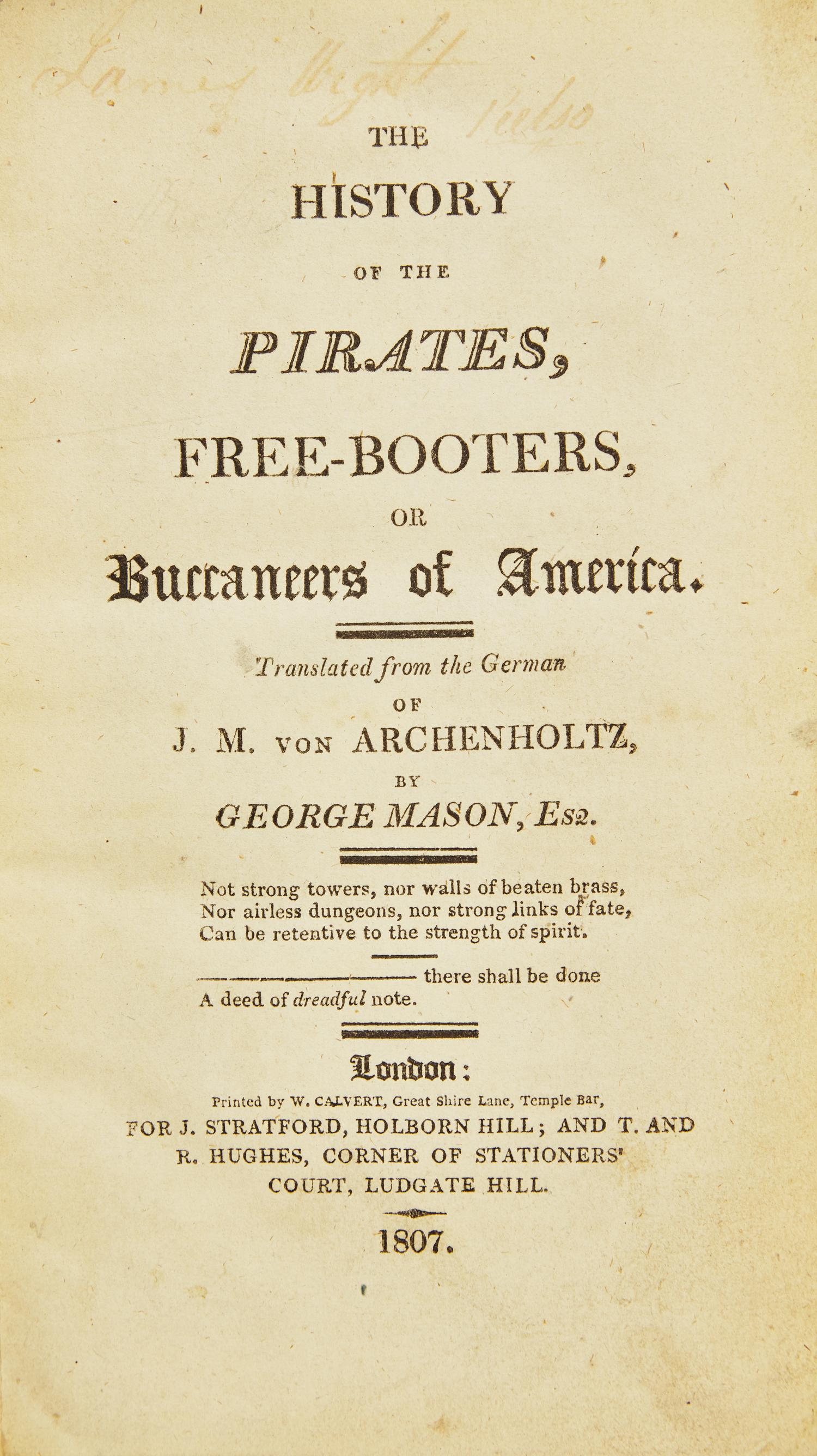 [Americana] Archenholtz, J.M. von. The History of the Pirates, Free-Booters, or Buccaneers of America