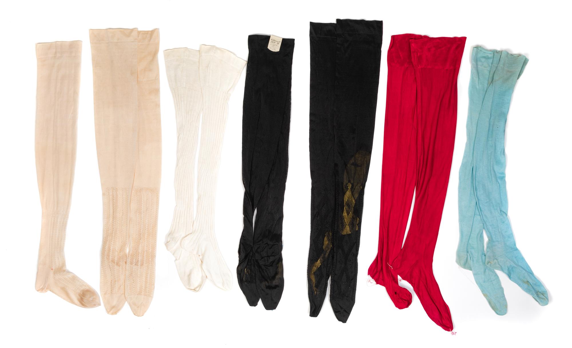 Six Pairs of Victorian Embroidered Silk Stockings