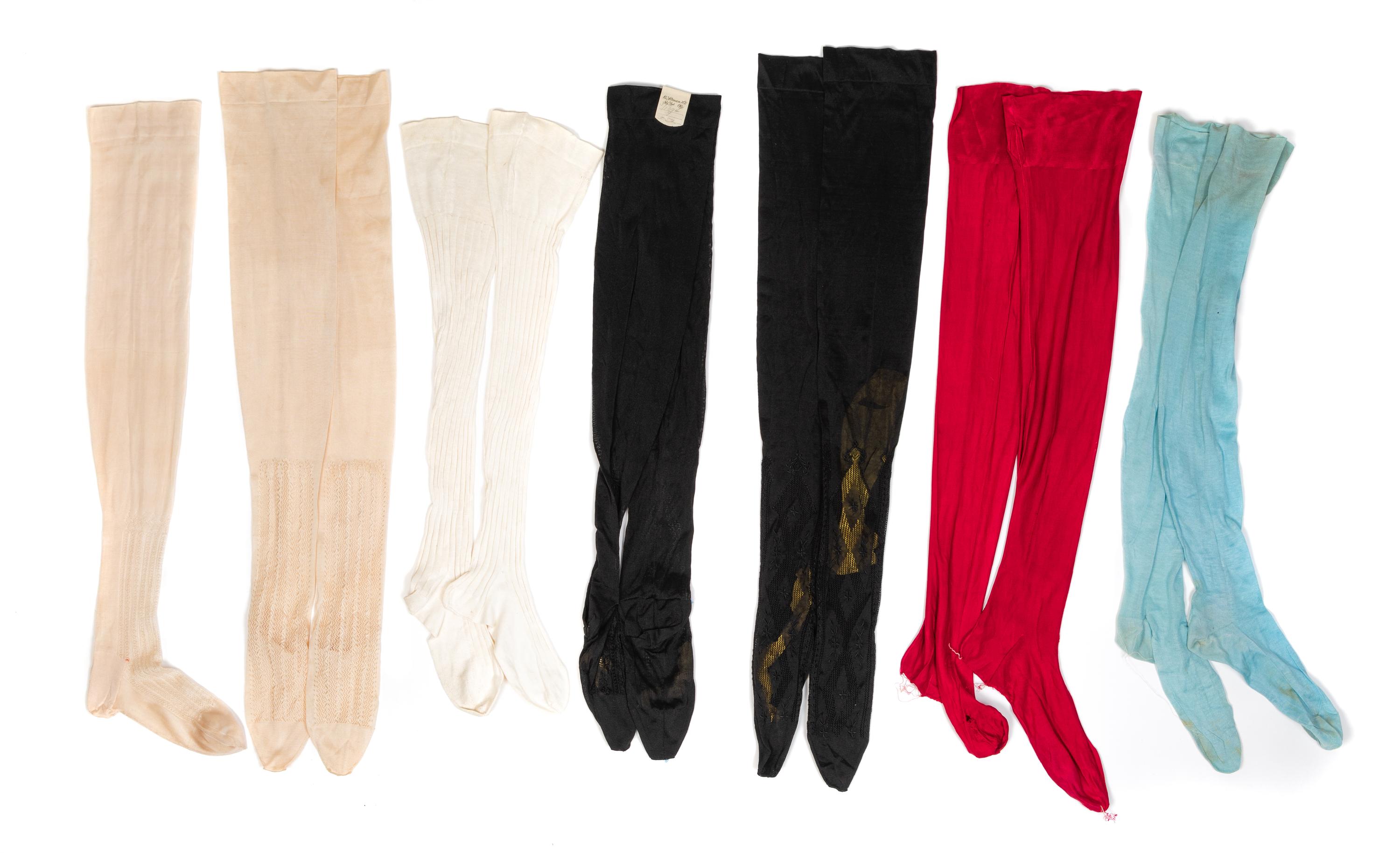 Six Pairs of Victorian Embroidered Silk Stockings