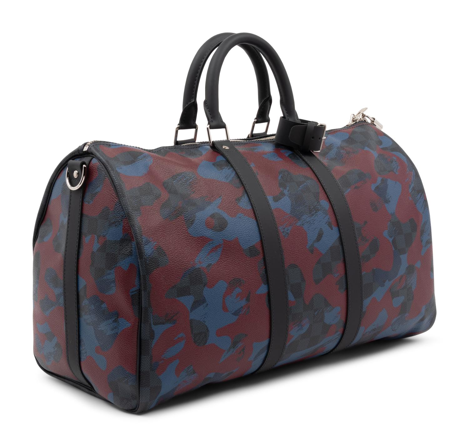 Louis Vuitton Limited Edition Keepall Bandoulière 45 in Damier Cobalt Coated Canvas, Camouflage Bordeaux, Fall Winter 2016