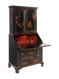 A George III Style Black Japanned Bureau Cabinet